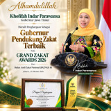 Gubernur Khofifah Raih Grand Zakat Award 2026 dari BAZNAS RI, Komitmen Pengelolaan Zakat untuk Kesejahteraan Masyarakat