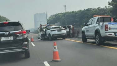 Kecelakaan di Tol Jagorawi KM 35 Arah Bogor, Minibus Terguling dan Mobil Ringsek Parah