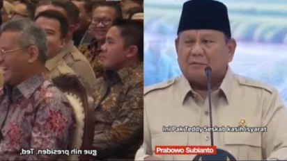 Momen Prabowo Tiru Kedipan Mata Seskab Teddy: Gue Nih Presiden, Ted!