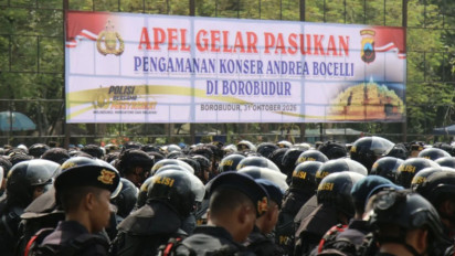 Suasana Apel 3.229 Personel Gabungan Jelang Konser Andrea Bocelli Digelar di Candi Borobudur